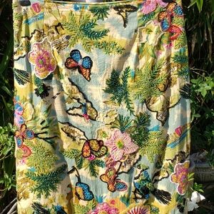 Ario brand Beaded Pencil Stretch Skirt with Butterflies and Birds Size Medium